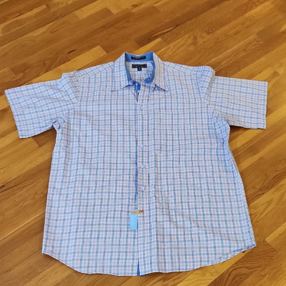 Paul Fredrick Light Blue and Purple Plaid Shirt